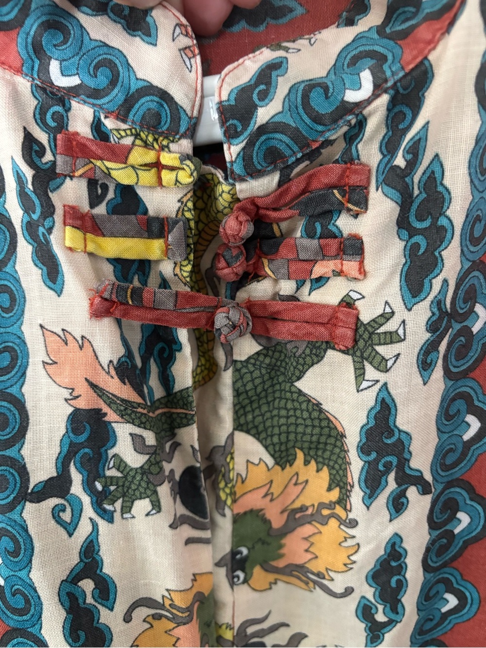 Vntg citron Santa Monica Asian printed linen kimono shirt jacke - Picture 5 of 9